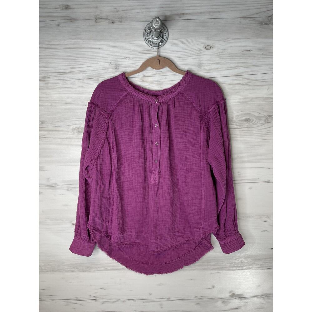 We The Free Mauve-Purple Gauze Henley Tunic Top